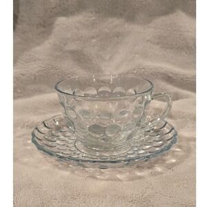 Vintage Anchor Hocking Blue Sapphire Bubble Tea Cup‎ and Saucer Set